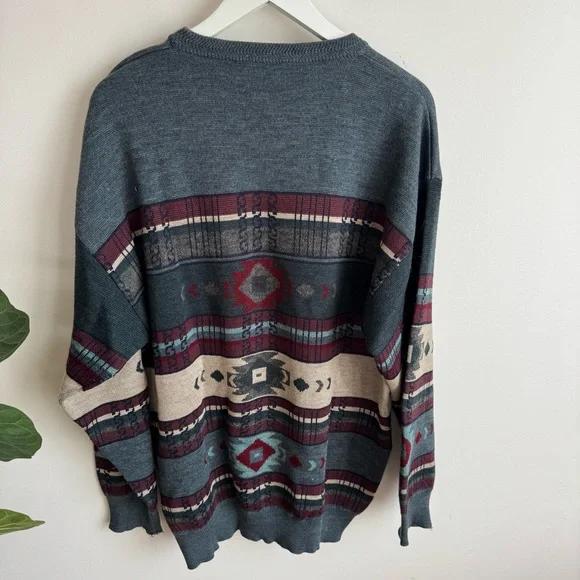 Vintage Men's Patterned Sweater - Multicolor Size XL - Picture 4 of 10